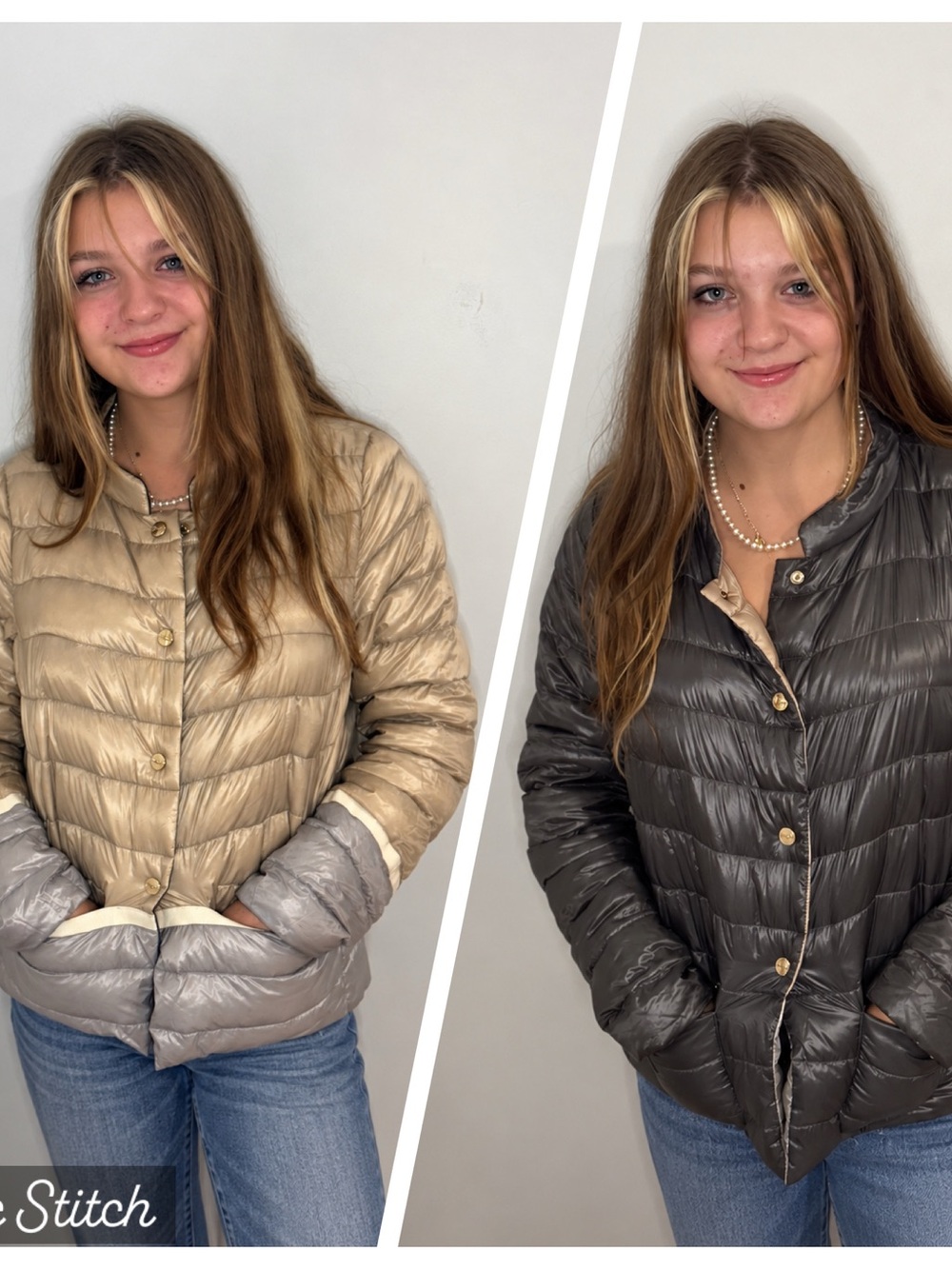 HERNO Reversible Ultralight Down Puffer Jacket Beige Taupe/Silver IT 48